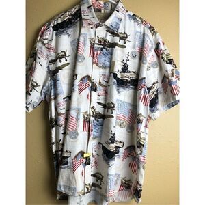 Clear Water Outfitters Men’s American Flag Army Short Sleeve Button Down Shirt S